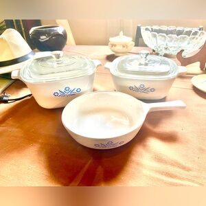 Set of 3 CorningWare “Blue Cornflower” Dishes: P-1 3/4-B, P-1 1/2-B, P-83-B